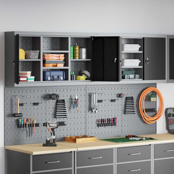 vidaXL Sada pracovn&iacute;ch skř&iacute;n&iacute; 6 pcs Čern&aacute; Pr&aacute;&scaron;kově lakovan&aacute; ocel