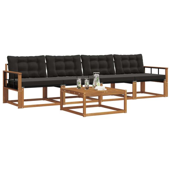 vidaXL Venkovn&iacute; pohovkov&aacute; souprava s pol&scaron;t&aacute;řem 5 pcs Přirozen&aacute; a čern&aacute;