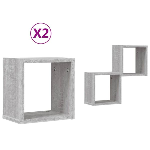 vidaXL N&aacute;stěnn&eacute; poličky s polic&iacute; 2 pcs &Scaron;ed&aacute; Sonoma 26 x 15 x 26 cm