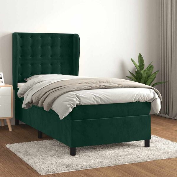 vidaXL Box spring postel s matrac&iacute; tmavě zelen&aacute; 90x200 cm samet