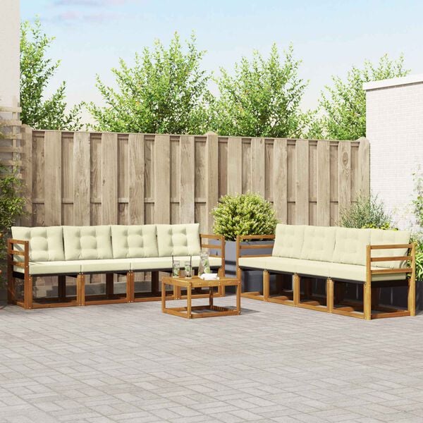 vidaXL Venkovn&iacute; pohovkov&aacute; souprava 9 pcs Přirozen&aacute; a Kr&eacute;mov&aacute;