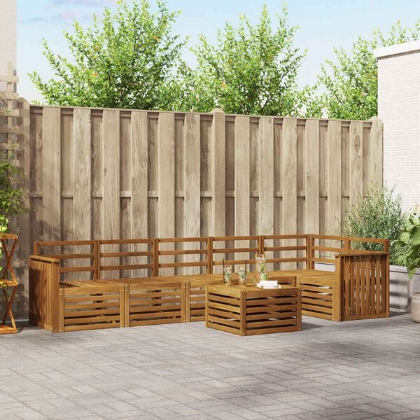 vidaXL Rohov&aacute; sofa sada 7 pcs Př&iacute;rodn&iacute; Masivn&iacute; ak&aacute;tov&eacute; dřevo