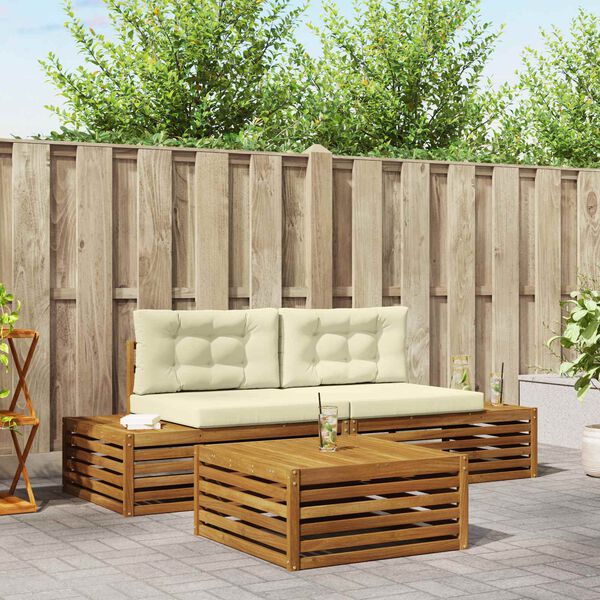 vidaXL Venkovn&iacute; pohovkov&aacute; souprava 3 Kus Přirozen&aacute; a Kr&eacute;mov&aacute;