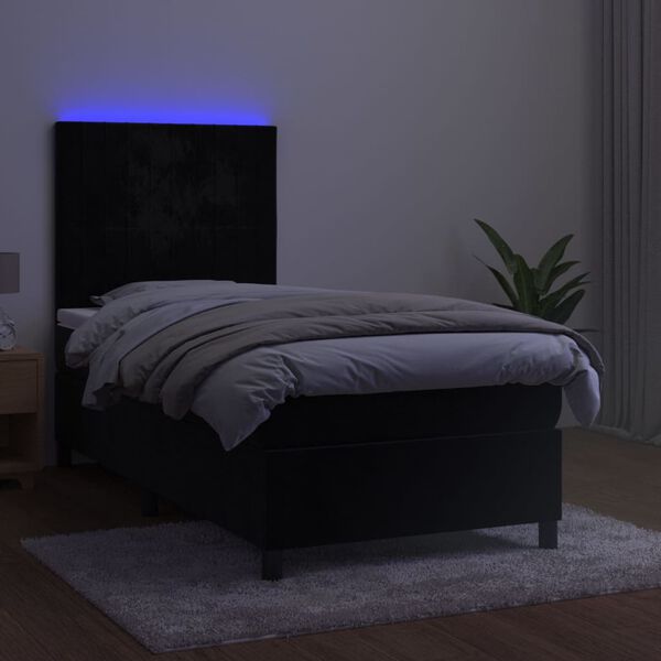 vidaXL Box spring postel s matrac&iacute; a LED čern&aacute; 90x190 cm samet