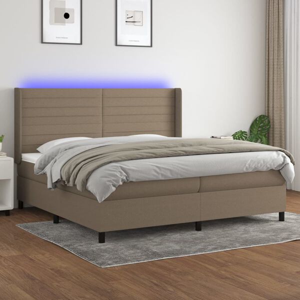 vidaXL Box spring postel s matrac&iacute; a LED taupe 200x200 cm textil
