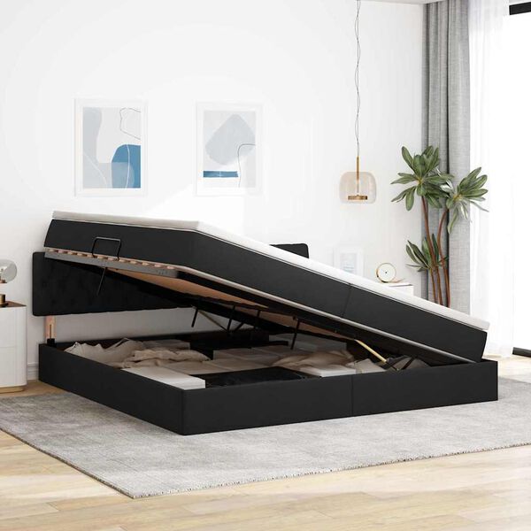 vidaXL Postel s &uacute;ložn&yacute;m prostorem a LED osvětlen&iacute;m Čern&aacute; 200 x 200 cm