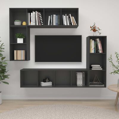 vidaXL 4dílný set TV skříněk šedý kompozitní dřevo