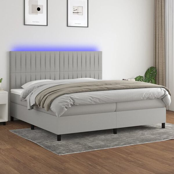 vidaXL Box spring postel s matrac&iacute; a LED světle &scaron;ed&aacute; 200x200 cm textil