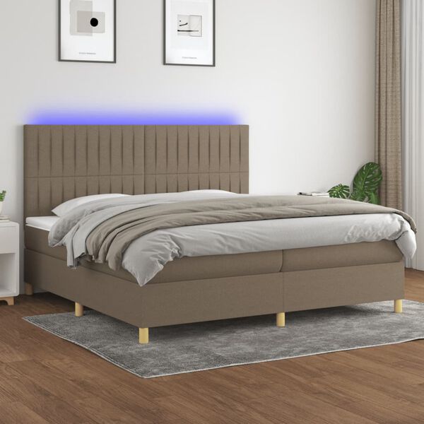 vidaXL Box spring postel s matrac&iacute; a LED taupe 200x200 cm textil