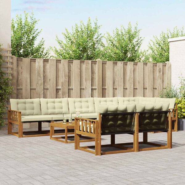 vidaXL Venkovn&iacute; pohovkov&aacute; souprava 9 pcs Přirozen&aacute; a Kr&eacute;mov&aacute;