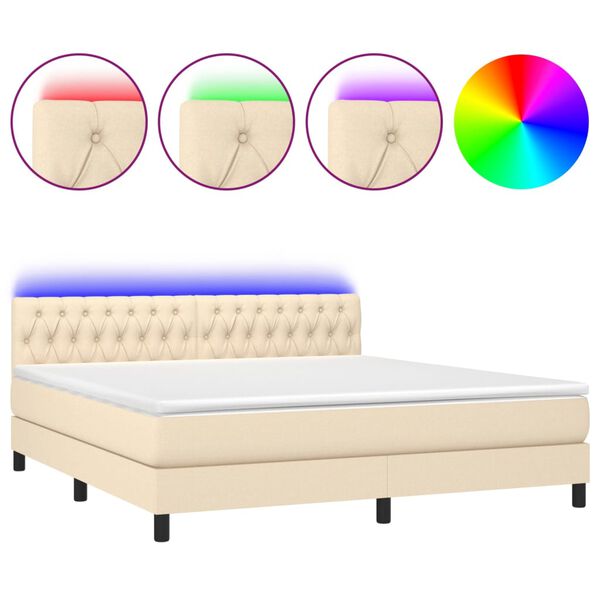 vidaXL Box spring postel s matrac&iacute; a LED kr&eacute;mov&aacute; 180x200 cm textil