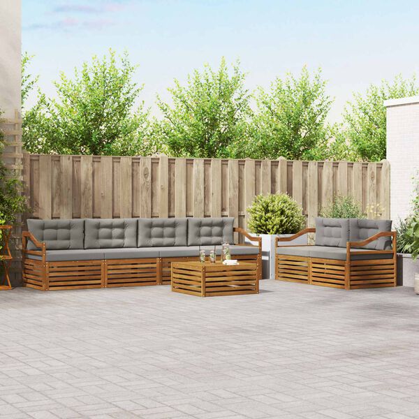 vidaXL Venkovn&iacute; pohovkov&aacute; souprava 7 pcs Př&iacute;rodn&iacute; a světle &scaron;ed&aacute;