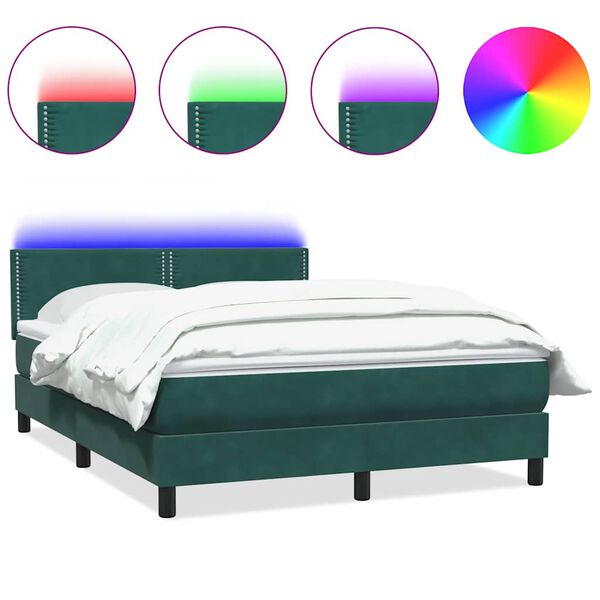 vidaXL Box spring postel s matrac&iacute; a LED tmavě zelen&aacute; 160x210 cm samet