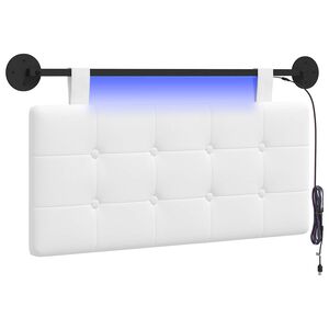 vidaXL Z&aacute;věsn&eacute; čelo postele S LED osvětlen&iacute;m B&iacute;l&aacute; Textil
