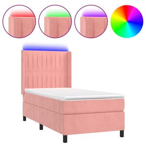 vidaXL Box spring postel s matrac&iacute; a LED růžov&aacute; 90x200 cm samet