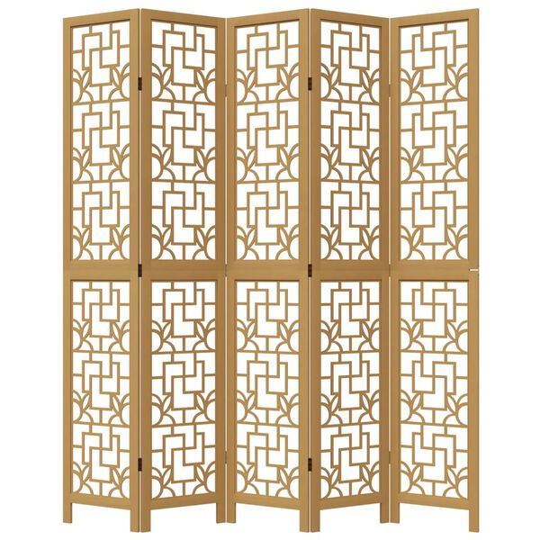 vidaXL Parav&aacute;n 5d&iacute;ln&yacute; hněd&yacute; masivn&iacute; dřevo pavlovnie