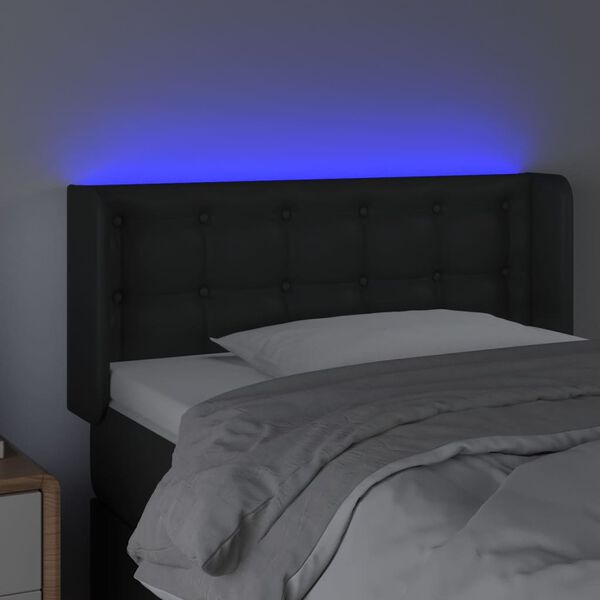 vidaXL Čelo postele s LED čern&eacute; 93 x 16 x 78/88 cm uměl&aacute; kůže