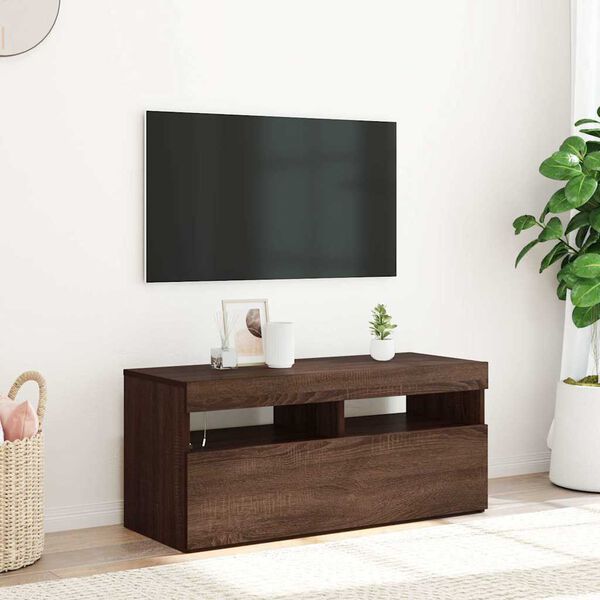 vidaXL TV skříňka s LED osvětlením hnědý dub 90 x 35 x 40 cm