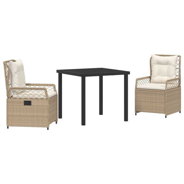 vidaXL Zahradn&iacute; j&iacute;deln&iacute; souprava 3 pcs Beige a kr&eacute;mov&aacute; b&iacute;l&aacute; polyratan