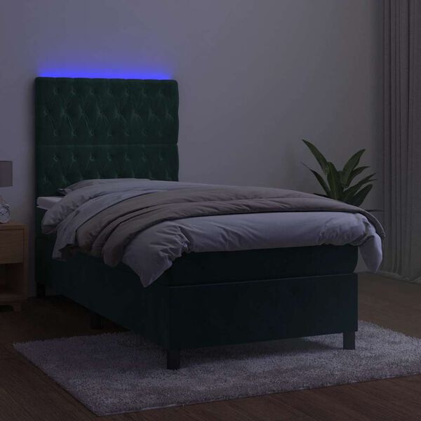 vidaXL Box spring postel s matrac&iacute; a LED tmavě zelen&aacute; 100x200 cm samet