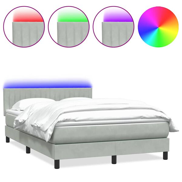 vidaXL Box spring postel s matrac&iacute; a LED světle &scaron;ed&aacute; 160x210 cm samet