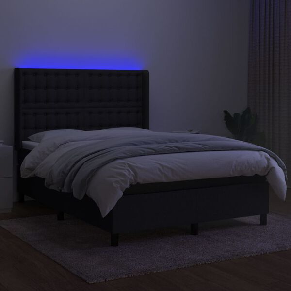 vidaXL Box spring postel s matrac&iacute; a LED čern&aacute; 140x200 cm textil