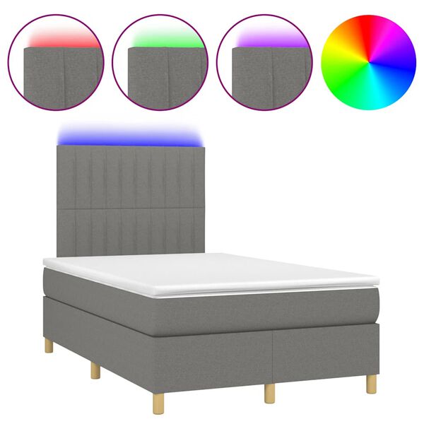 vidaXL Box spring postel s matrac&iacute; a LED tmavě &scaron;ed&aacute; 120x190 cm textil