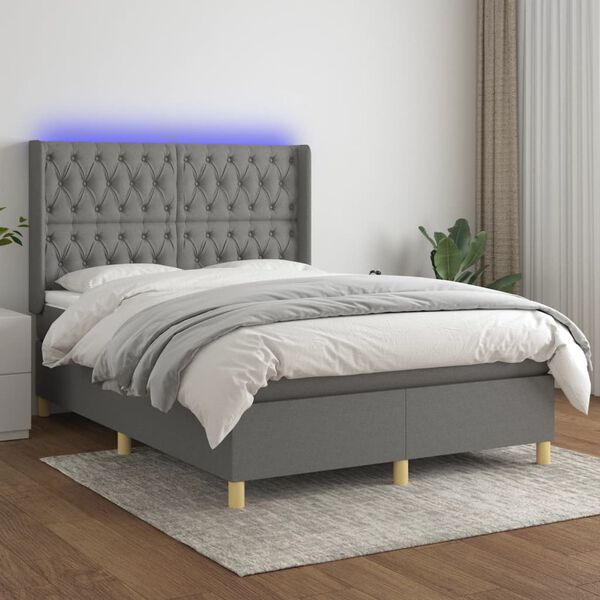 vidaXL Box spring postel s matrac&iacute; a LED tmavě &scaron;ed&aacute; 140x190 cm textil