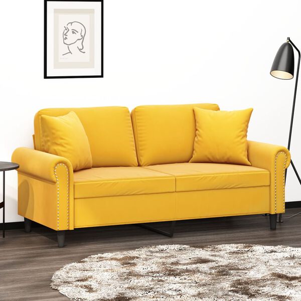 vidaXL 2m&iacute;stn&aacute; pohovka s pol&scaron;t&aacute;ři a podu&scaron;kami světle žlut&aacute; 140cm samet