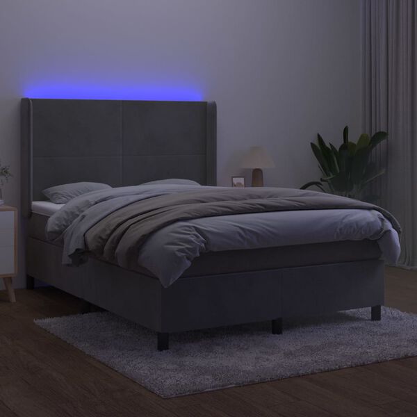 vidaXL Box spring postel s matrac&iacute; a LED světle &scaron;ed&aacute; 140x190 cm samet