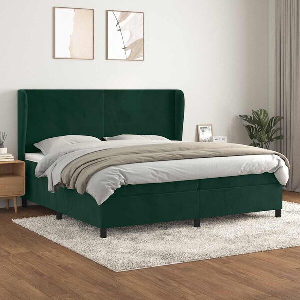 vidaXL Box spring postel s matrac&iacute; tmavě zelen&aacute; 200x200 cm samet