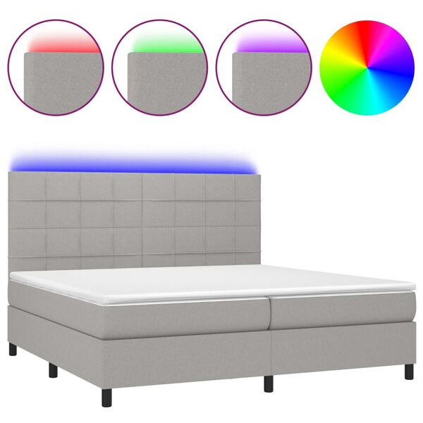 vidaXL Box spring postel s matrac&iacute; a LED světle &scaron;ed&aacute; 200x200 cm textil