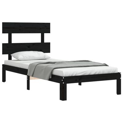 vidaXL Rám postele s čelem černý 100 x 200 cm masivní dřevo
