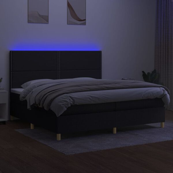 vidaXL Box spring postel s matrac&iacute; a LED čern&aacute; 200x200 cm textil