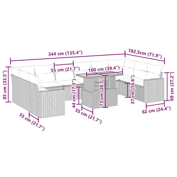 vidaXL 11d&iacute;ln&yacute; zahradn&iacute; sedac&iacute; souprava s podu&scaron;kami b&eacute;žov&yacute; polyratan