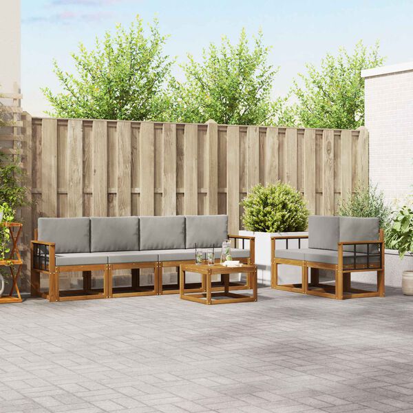 vidaXL Venkovn&iacute; pohovkov&aacute; souprava 7 pcs Př&iacute;rodn&iacute; a světle &scaron;ed&aacute;