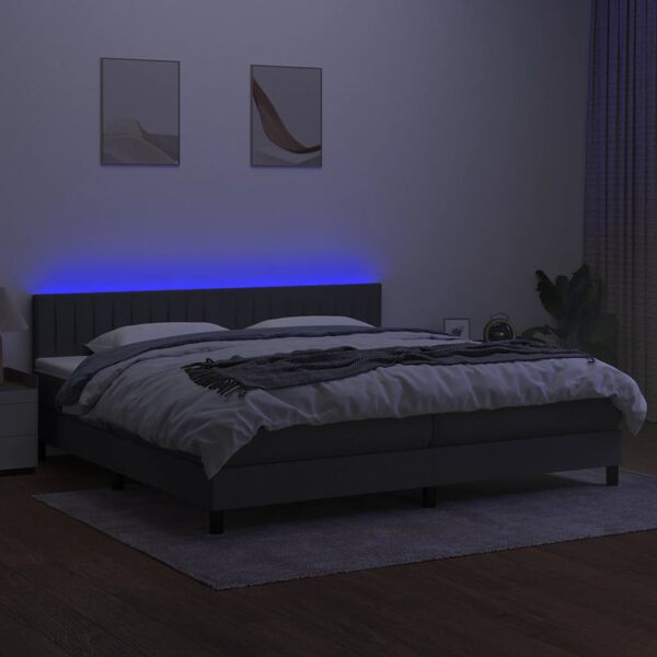 vidaXL Box spring postel s matrac&iacute; a LED tmavě &scaron;ed&aacute; 200x200 cm textil