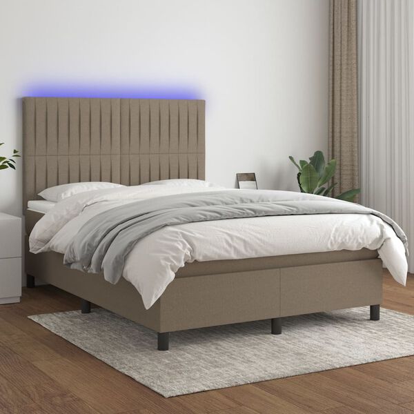 vidaXL Box spring postel s matrac&iacute; a LED taupe 140x190 cm textil