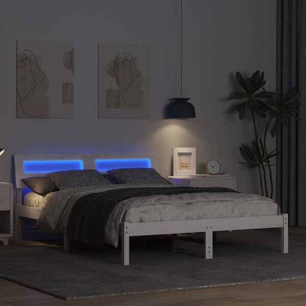 vidaXL R&aacute;m postele s čelo B&iacute;l&aacute; 135 x 190 cm Masivn&iacute; borov&eacute; dřevo