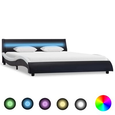 vidaXL Rám postele s LED světlem černý a bílý umělá kůže 160 x 200 cm