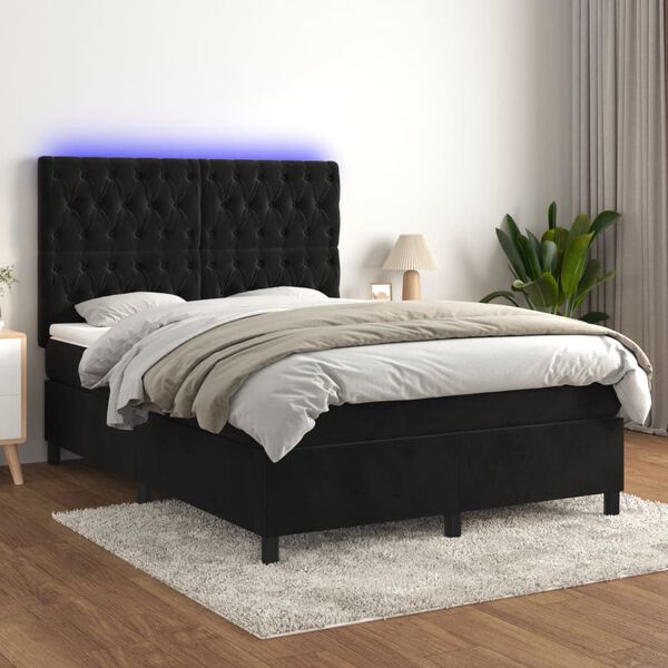 vidaXL Box spring postel s matrac&iacute; a LED čern&aacute; 140x200 cm samet