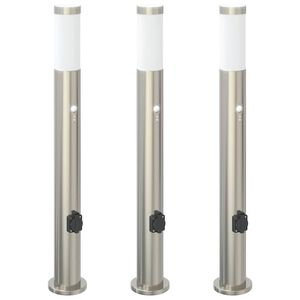 vidaXL Sloupkov&aacute; světla se senzorem a z&aacute;suvkou 3 ks 80 cm nerezov&aacute; ocel IP44