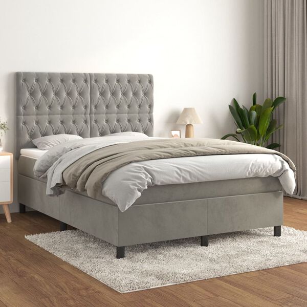 vidaXL Box spring postel s matrac&iacute; světle &scaron;ed&aacute; 140x200 cm samet