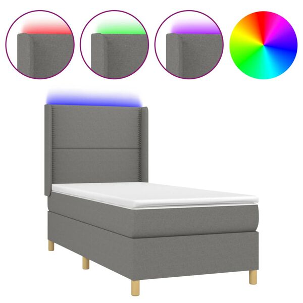 vidaXL Box spring postel s matrac&iacute; a LED tmavě &scaron;ed&aacute; 100x200 cm textil