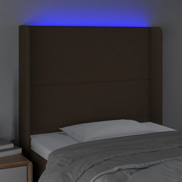 vidaXL Čelo postele s LED tmavě hněd&eacute; 103 x 16 x 118/128 cm textil