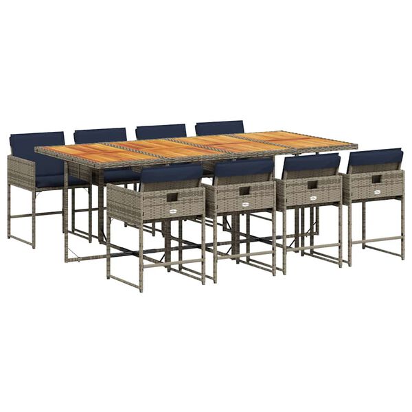 vidaXL 9d&iacute;ln&yacute; zahradn&iacute; j&iacute;deln&iacute; set s podu&scaron;kami &scaron;ed&yacute; polyratan