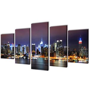 Sada obrazů, tisk na pl&aacute;tně, barevn&eacute; panor&aacute;ma New Yorku 100 x 50 cm