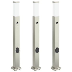 vidaXL Sloupkov&aacute; světla se senzorem a z&aacute;suvkou 3 ks 80 cm nerezov&aacute; ocel IP44