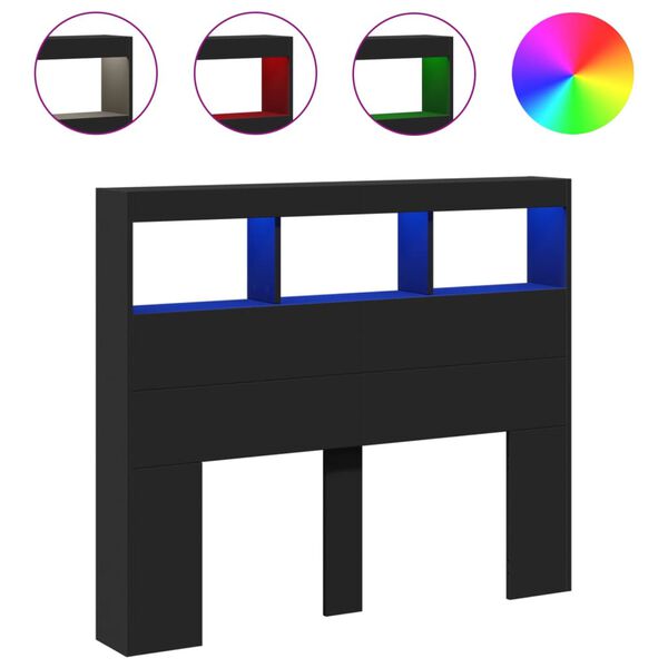 vidaXL Čelo postele s úložným prostorem a LED černé 120 x 17 x 102 cm