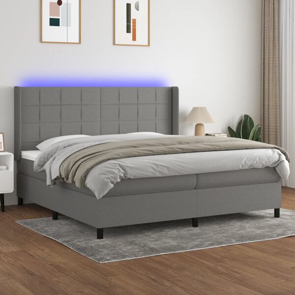 vidaXL Box spring postel s matrac&iacute; a LED tmavě &scaron;ed&aacute; 200x200 cm textil
